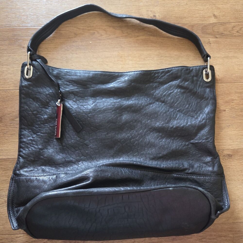 Vince Camuto Nessa Black Genuine Leather Hobo Shoulder Bag Gold Hardware